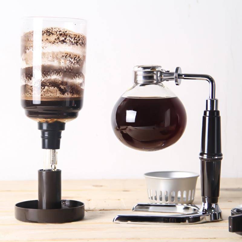 Classic Siphon Coffee Pot Black Handle Glass Syphon Pot for 5 People, Size:37.5x11.3cm(Black)