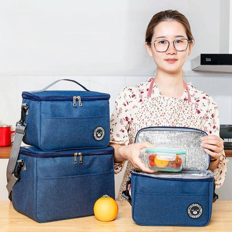 Thermal Lunch Box Bag Durable Waterproof Office Cooler Lunchbox with Strap M(Black)