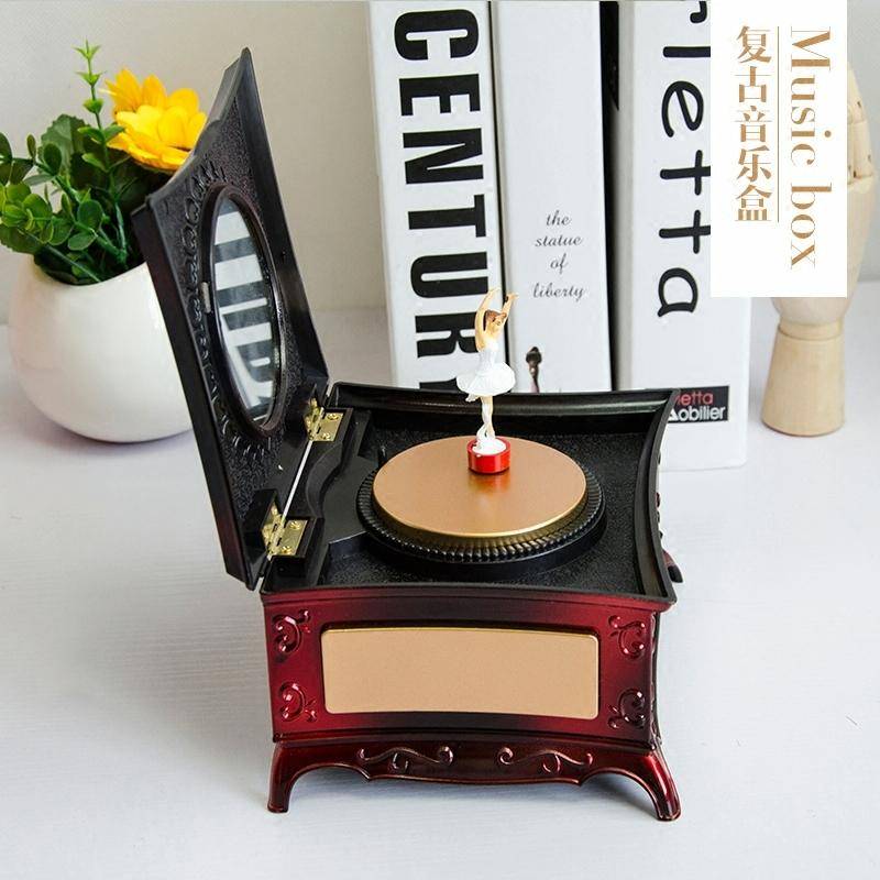 Classic Dressing Table Rotating Girl Music Box With Mirror Drawer Music Box(Gold Gray)