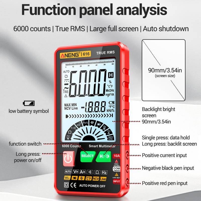 ANENG 616 Automatic High-precision Digital Display Capacitance Multimeter, Color: Red(Color Box)