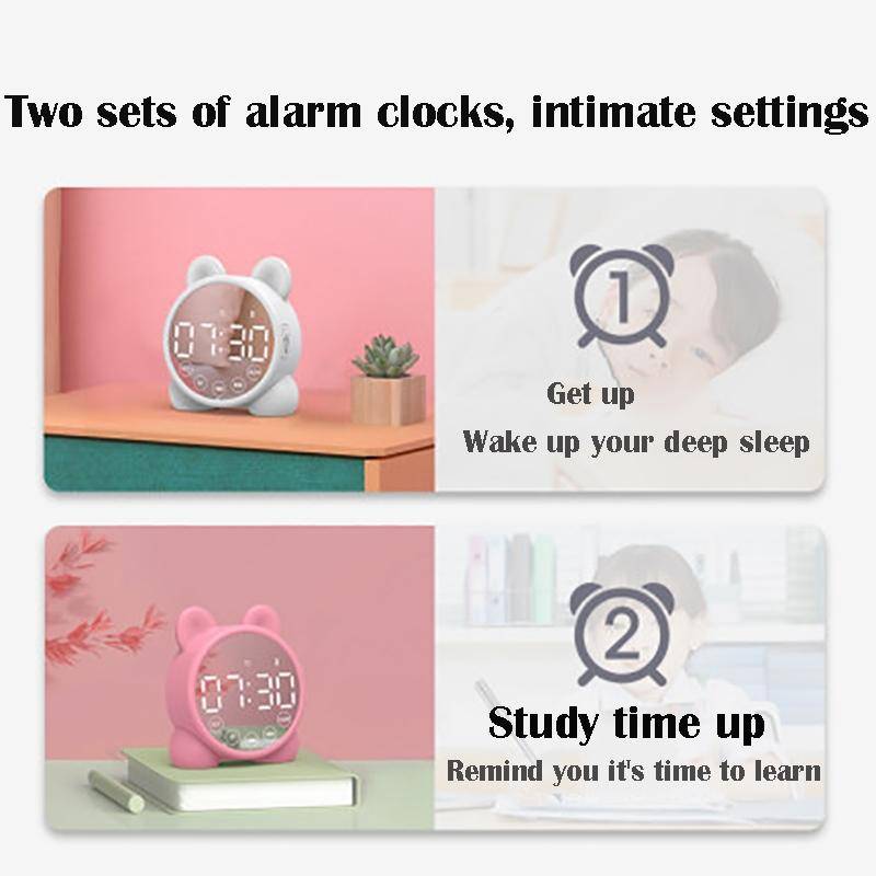 P1 Mini Card Mirror Clock Wireless Bluetooth Speaker with FM Radio(Pink)