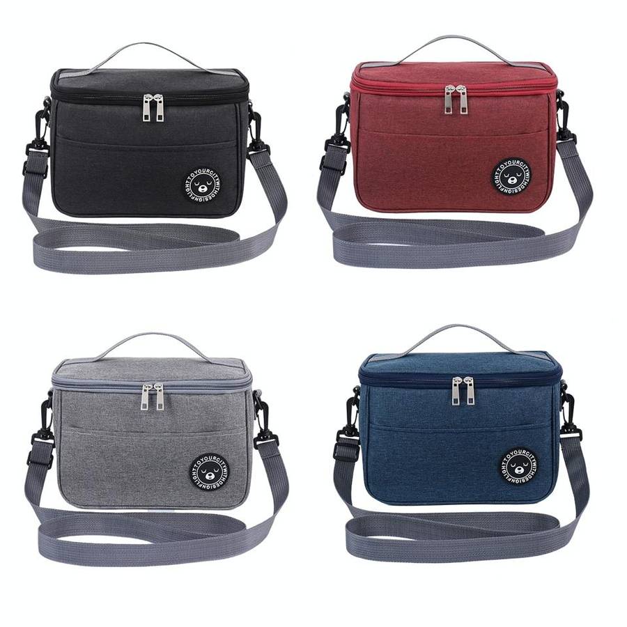 Thermal Lunch Box Bag Durable Waterproof Office Cooler Lunchbox with Strap M(Black)