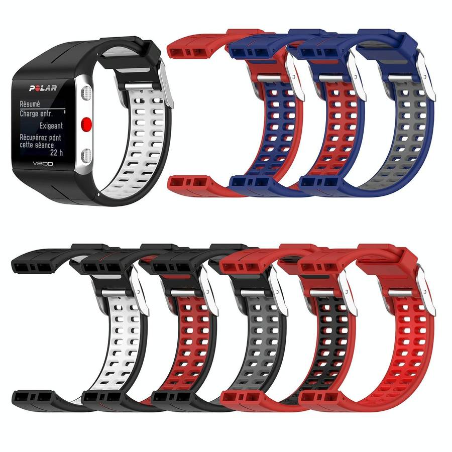 For Polar V800 GPS Smart Watch Two-color Steel Buckle Watch Band(Blue+Red)