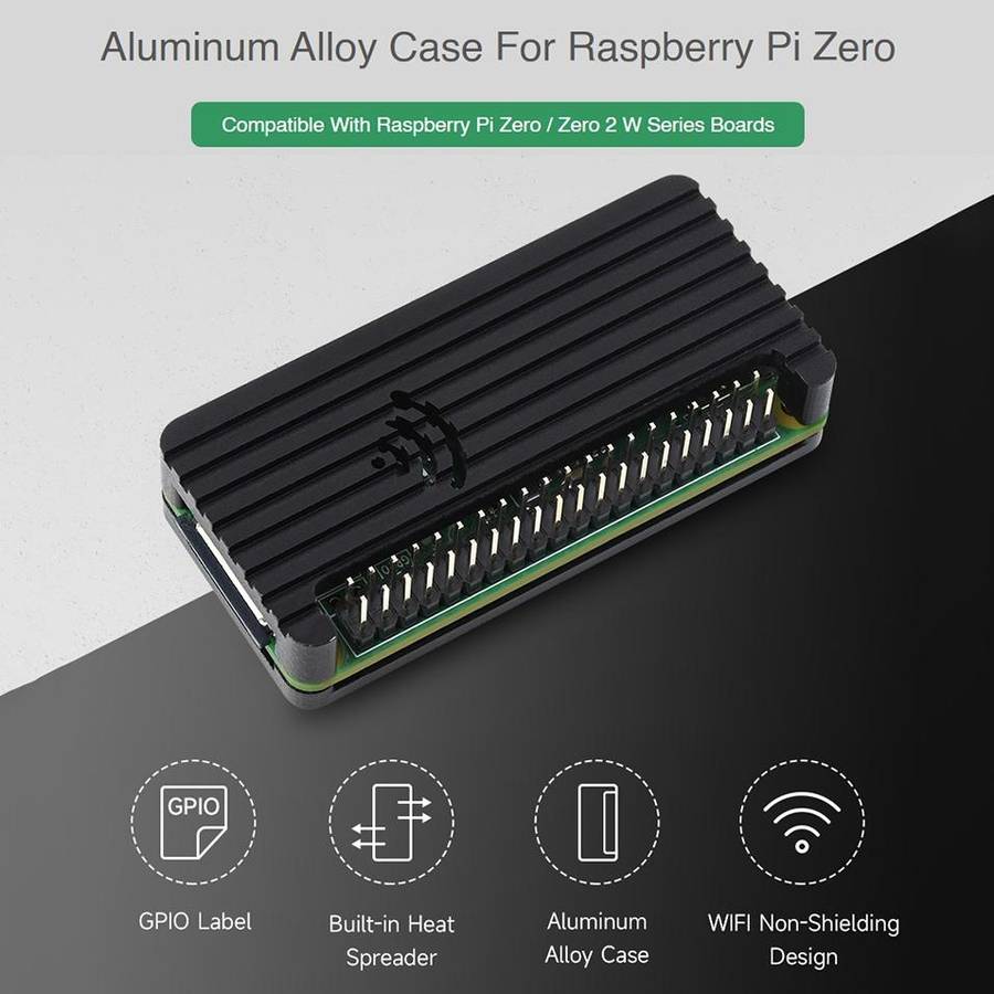 Waveshare Aluminum Alloy Protection Case for Raspberry Pi Zero Series, Fits Zero / Zero 2 W