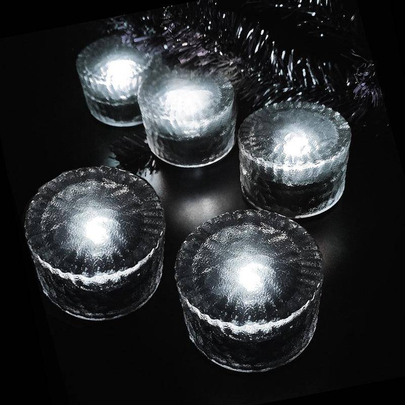 Outdoor Solar Buried Lamp Round Glass Floor Street Light Garden Ice Brick Waterproof Lamp(White L...