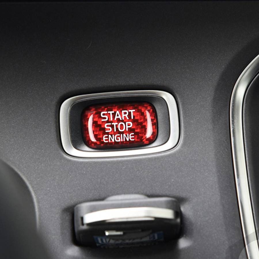 Car Carbon Fiber Engine Start Button Decorative Cover Trim for Volvo V40 2013-2019 (Red)