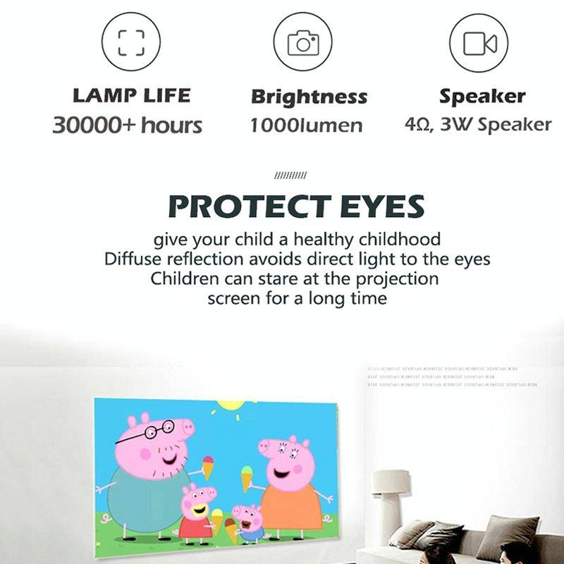 A2000 1080P Mini Portable Smart Projector Children Projector, US Plug(Black)