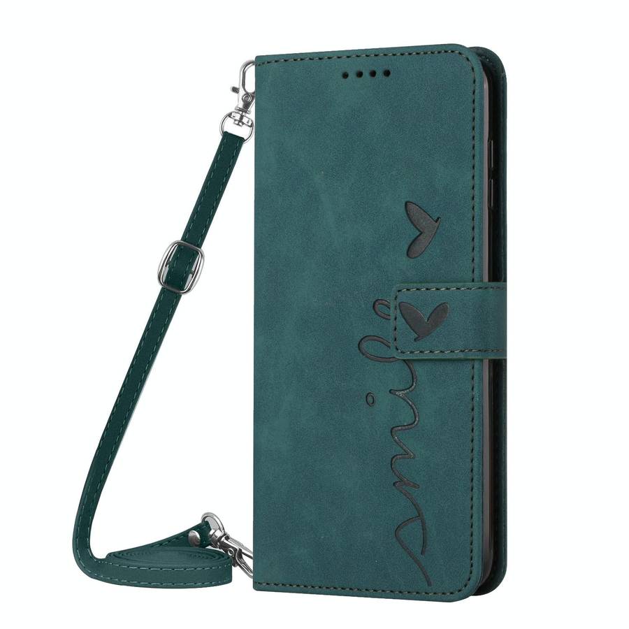 For Tecno Camon 17P/17 Pro Skin Feel Heart Pattern Leather Phone Case With Lanyard(Green)