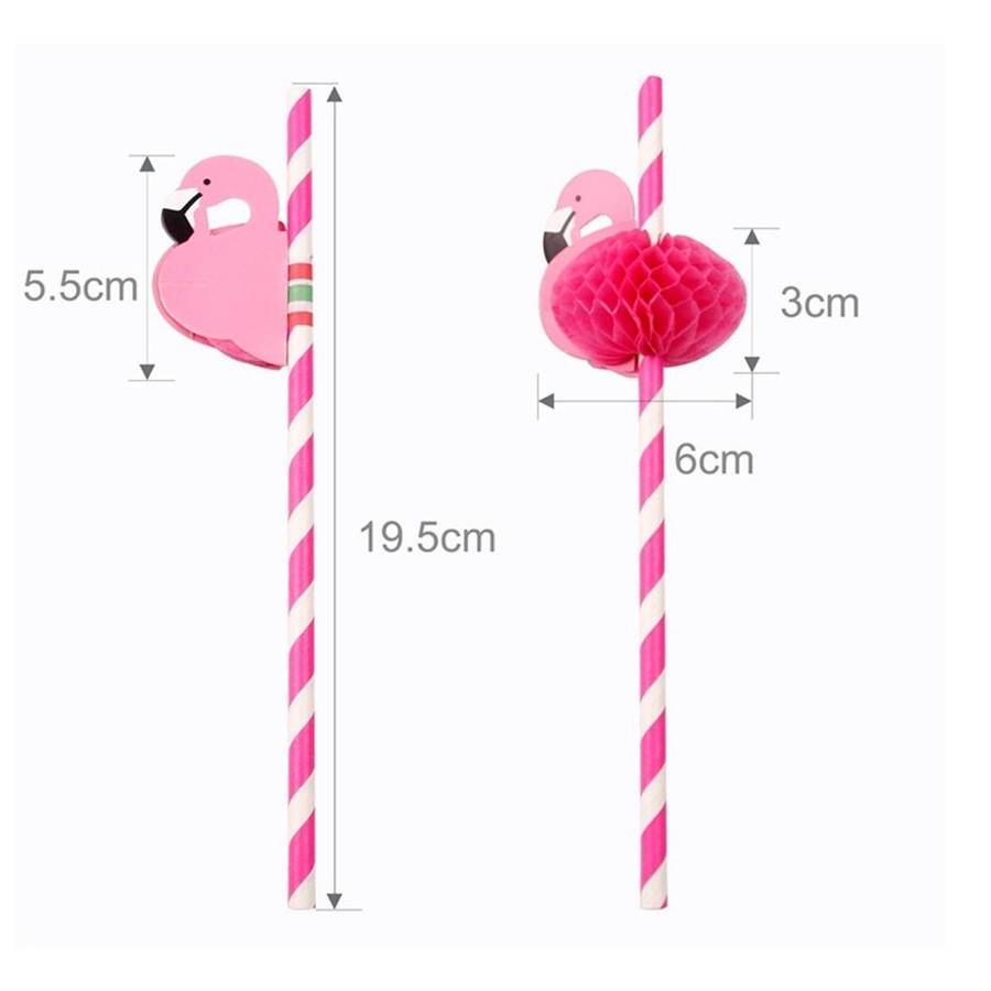 50 PCS 3D Flamingo Jungle Paper Straws Party Decorations Cocktail Straw(Rose Red)