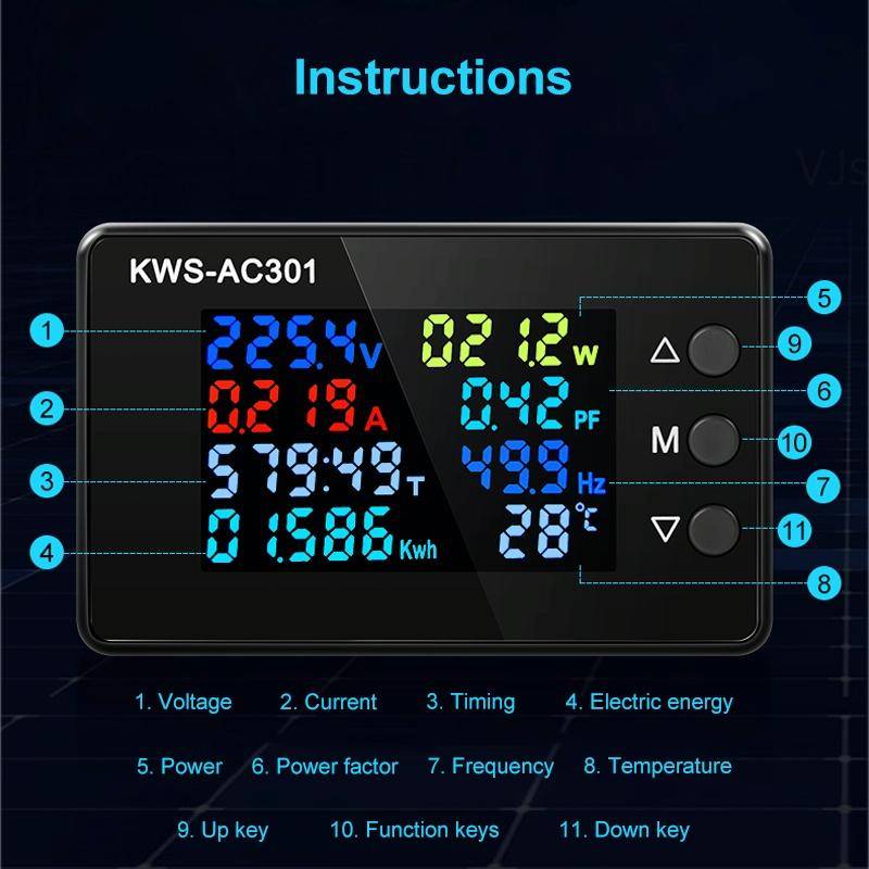 KWS-AC301-100A 50-300V AC Digital Current Voltmeter with Opening Transformer(Black)