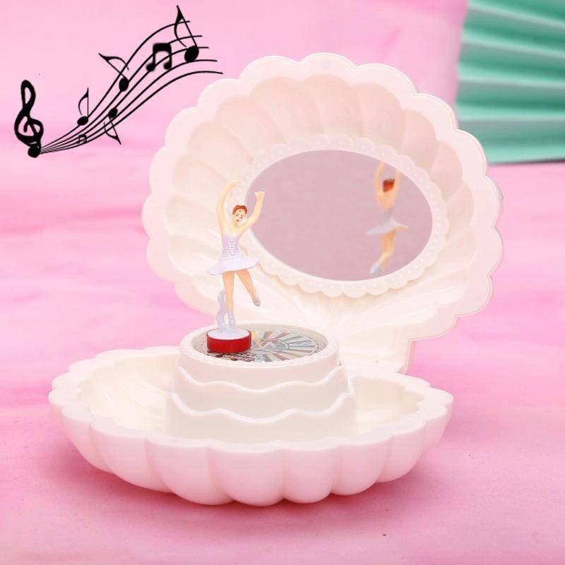 Shell Dancing Girl Flash Music Box Jewelry Storage Box(K0633 White)
