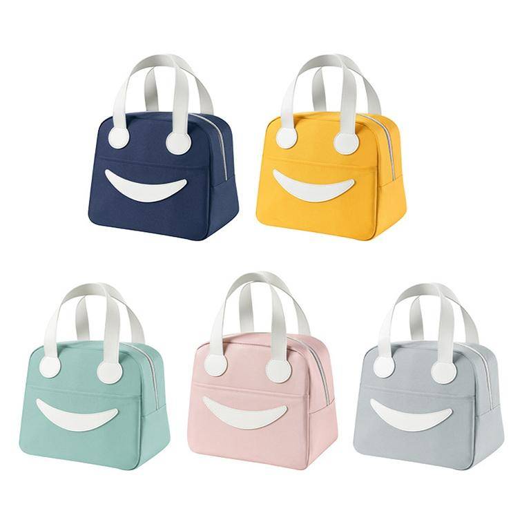 Smiley Lunch Bag with Leather Handles, Size: S (Gray)