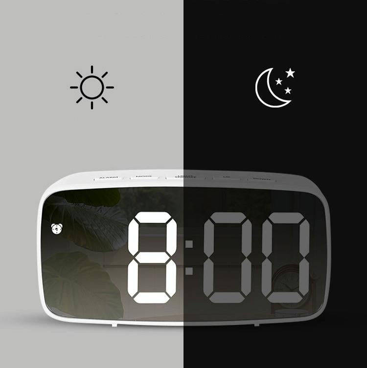 Mirror Bedside Alarm Clock Battery Plug-In Dual-Purpose LED Clock, Colour: Arc-shaped Black Shell...