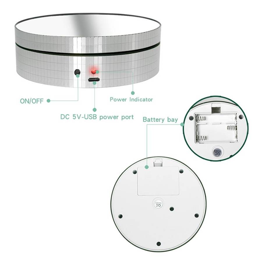 12cm 360 Degree Rotating Turntable Mirror Electric Display Stand Video Shooting Props Turntable, ...