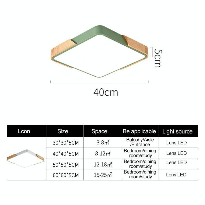 Wood Macaron LED Square Ceiling Lamp, White Light, Size:30cm(Grey)