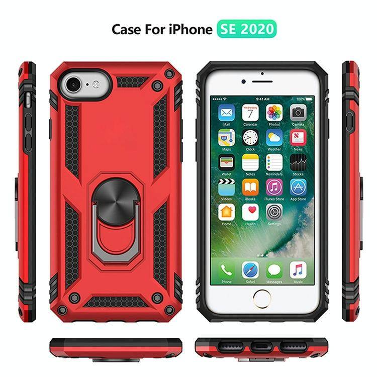 For iPhone SE 2022 / SE 2020 Shockproof TPU + PC Protective Case with 360 Degree Rotating Holder(...