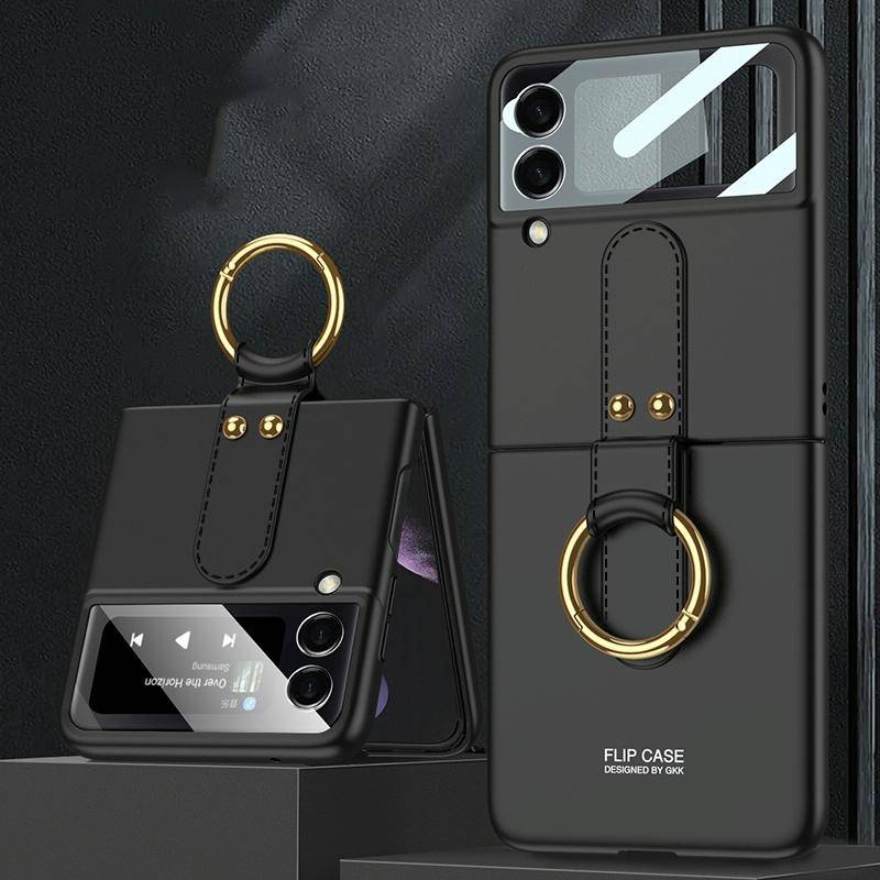 For Samsung Galaxy Z Flip3 5G GKK Ultra-thin PC Full Coverage Phone Flip Case with Ring Holder(Bl...