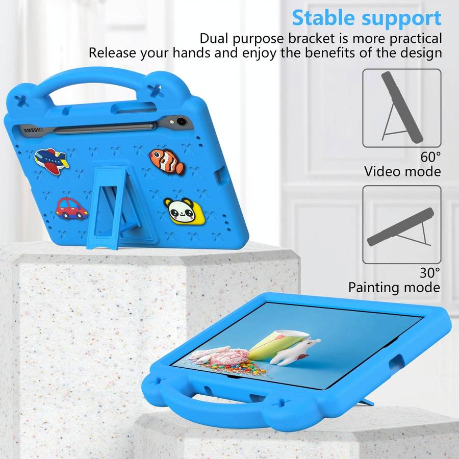 For Samsung Galaxy Tab S9 FE / X510N Handle Kickstand Children EVA Shockproof Tablet Case(Sky Blue)