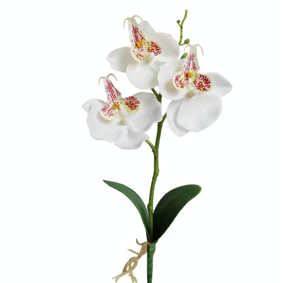 Decorative Landscaping Round Pot Three Flowers Phalaenopsis Bonsai Simulation Potted Plants(Purple)