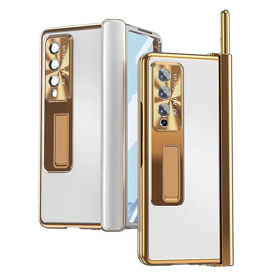 For Samsung Galaxy Z Fold4 Aluminum Alloy Double Hinge Shockproof Phone Protective Case(Silver Gold)