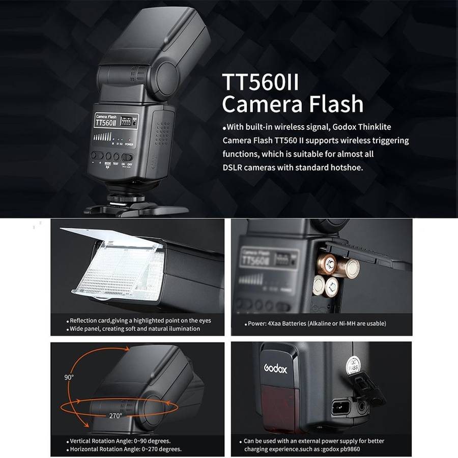 Godox TT560II Wireless 433MHz GN38 Camera Flash Speedlite Light (Black)