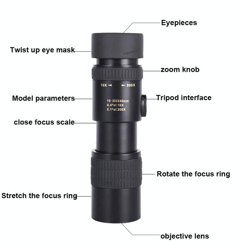 10-300x40 Monocular HD Telescope BAK4 Prism Telescope,Style: Standard