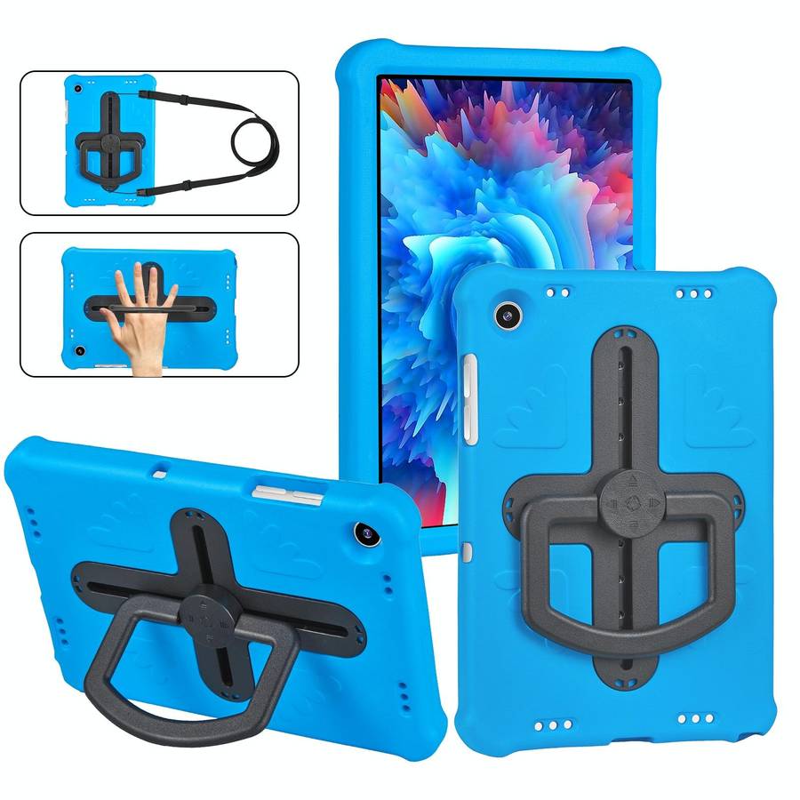 For Samsung Galaxy Tab A9+ Shield 360 Rotation Handle EVA Shockproof PC Tablet Case(Blue Black)