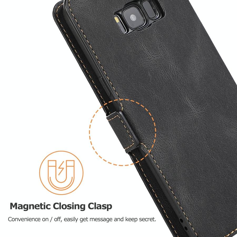 For Samsung Galaxy S8 Plus Retro Magnetic Closing Clasp Horizontal Flip Leather Case with Holder ...