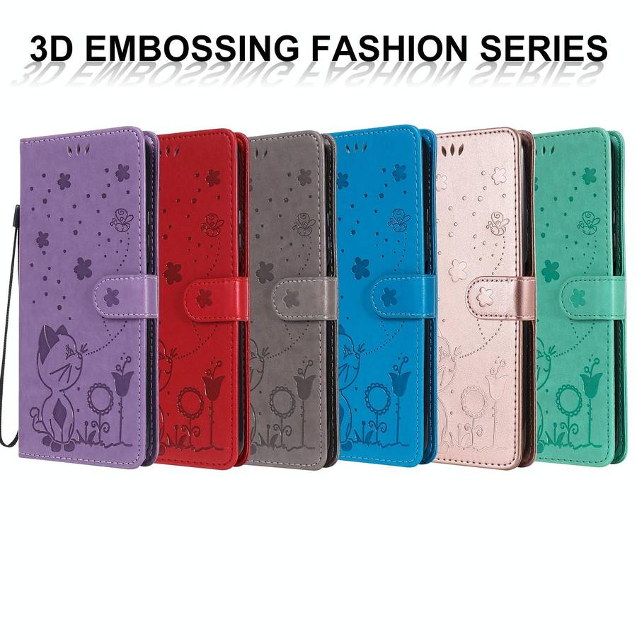 For Huawei Y9a Cat Bee Embossing Pattern Shockproof Horizontal Flip Leather Case with Holder & Ca...