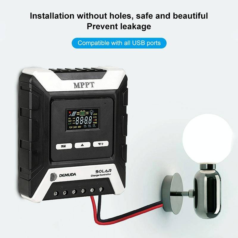 MPPT Solar Controller 12V / 24V / 48V Automatic Identification Charging Controller with Dual USB ...