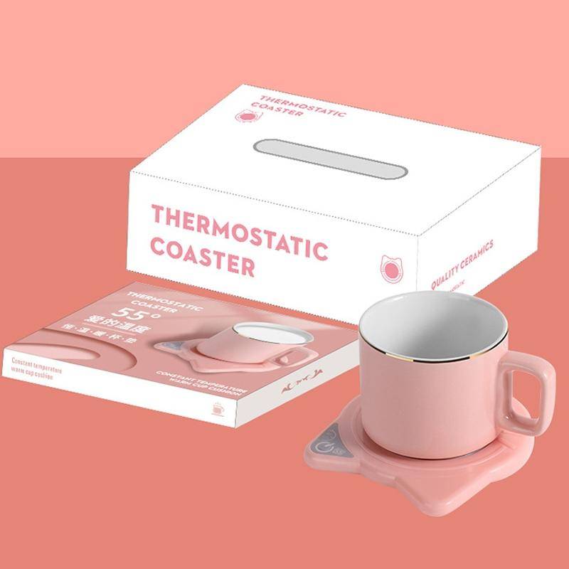 Automatic Heating Warm Coaster Hot Milk Coffee Cup Timed Thermos Cup Mat, US Plug(White)