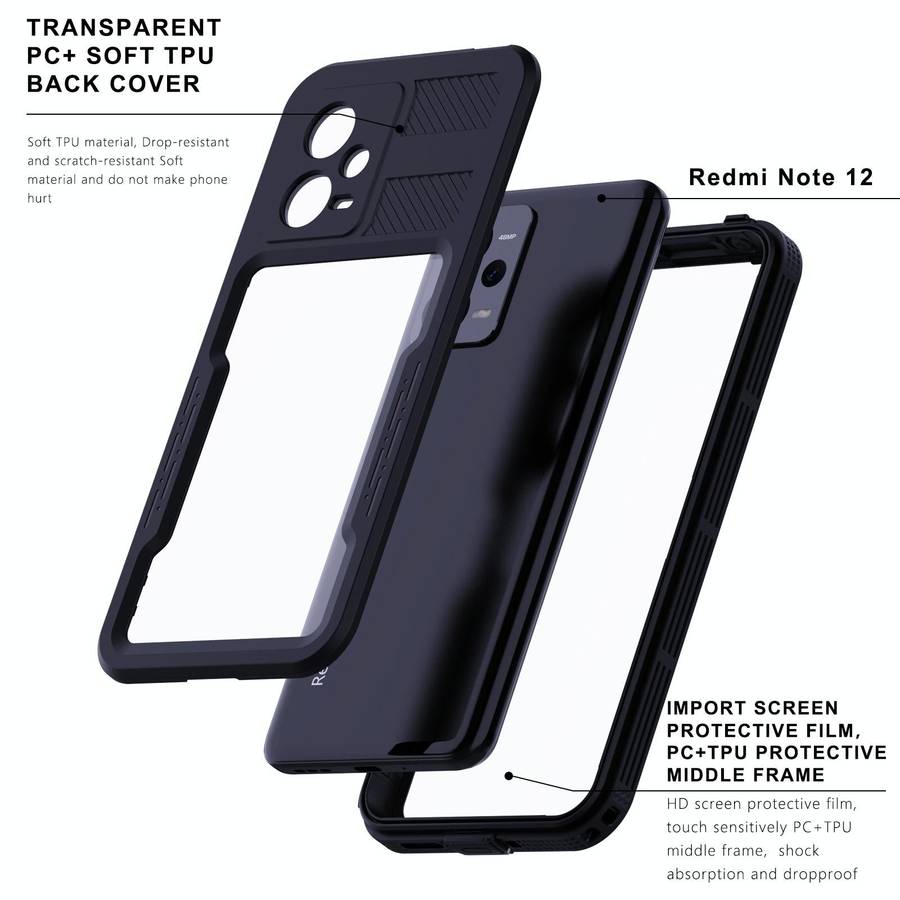 For Xiaomi Redmi Note 12 5G Global RedPepper IP68 Life Waterproof Phone Case(Black)