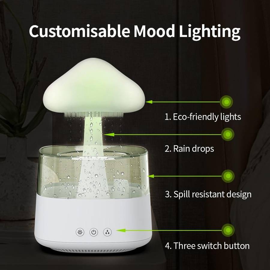 CH08 450ml Rain Humidifier Mushroom Cloud Colorful Night Lamp Aromatherapy Machine, Style: With R...