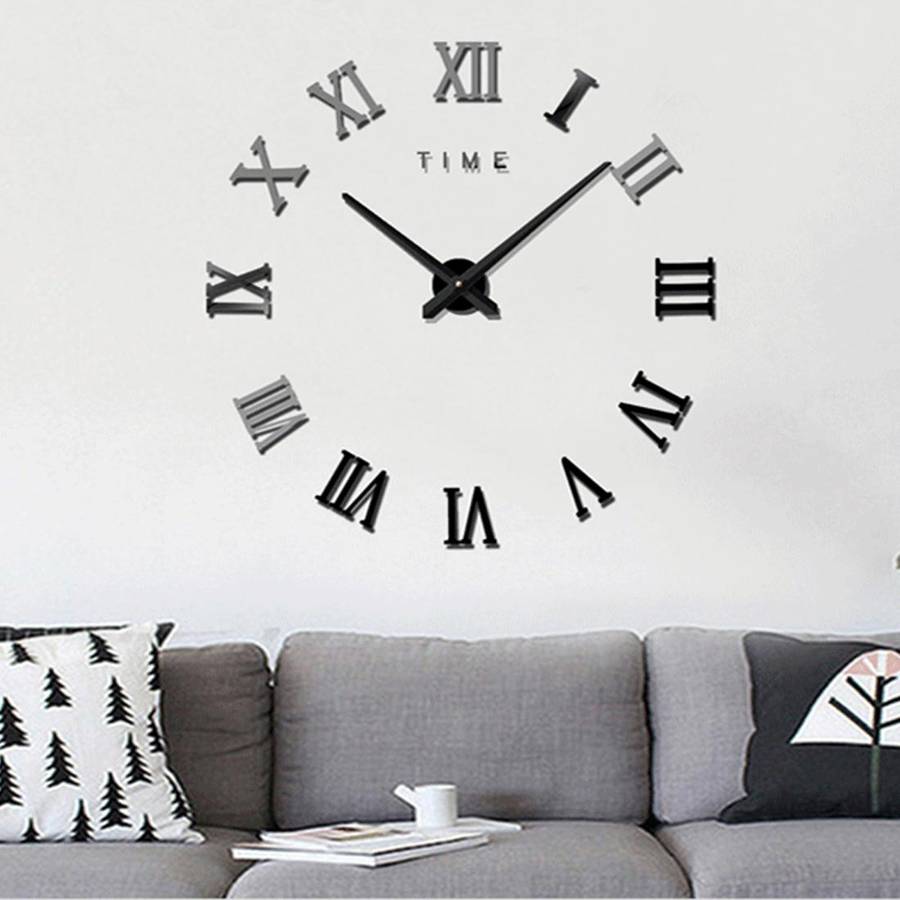 Bedroom Home Decoration Frameless Roman Numeral Large DIY Wall Sticker Mute Clock, Size: 100*100c...