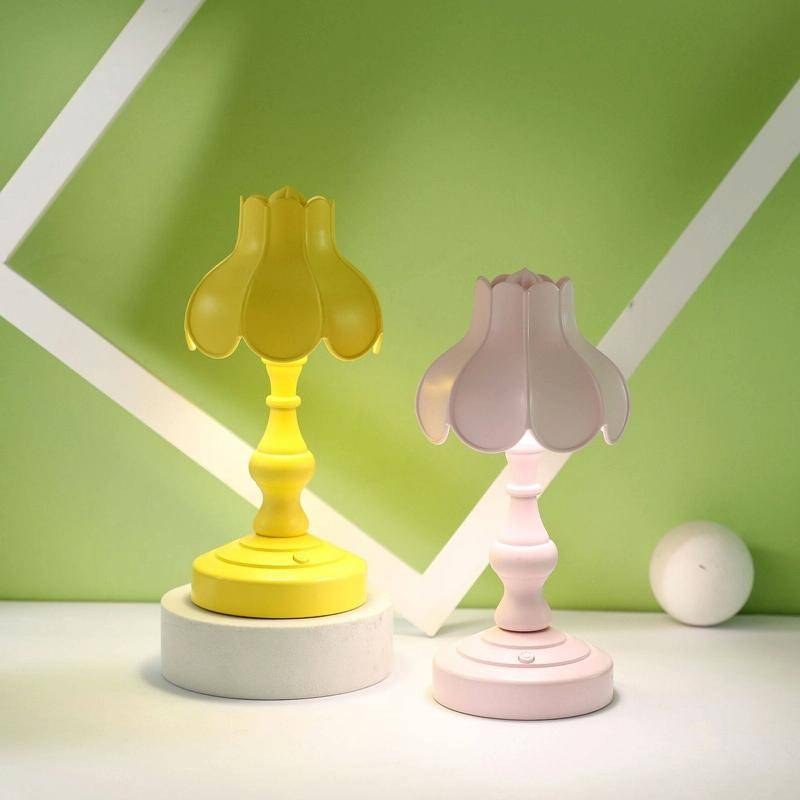 Retro Charging Table Lamp Bedroom Bed LED Eye Protection Light(LD05 Lotus Rose Red)