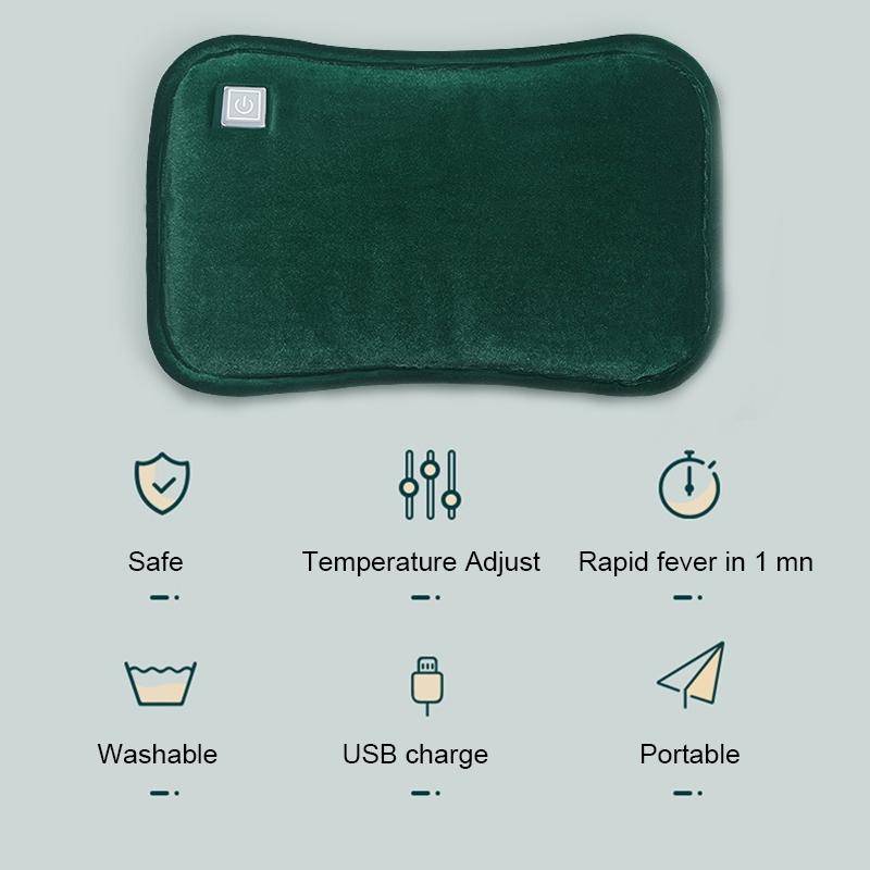 Waterless Graphene Hot Water Bag Rechargeable Hand Warmer,Style: Glove Version 3 Geat(Ink Green)