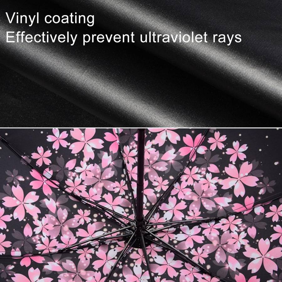 Lightweight Portable Three Folding Folding Umbrella, Black Waterproof Anti-UV, K Pattern
