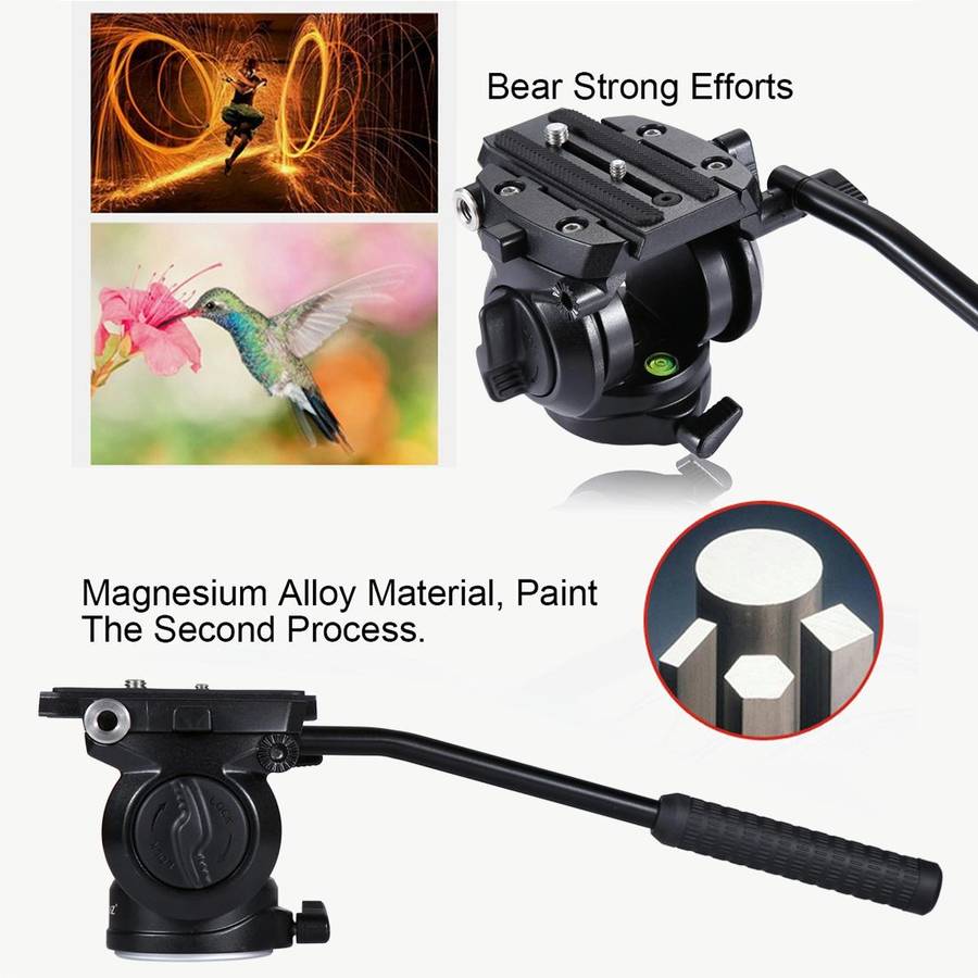 PULUZ Heavy Duty Video Camera Tripod Action Fluid Drag Head with Sliding Plate for DSLR & SLR Cam...