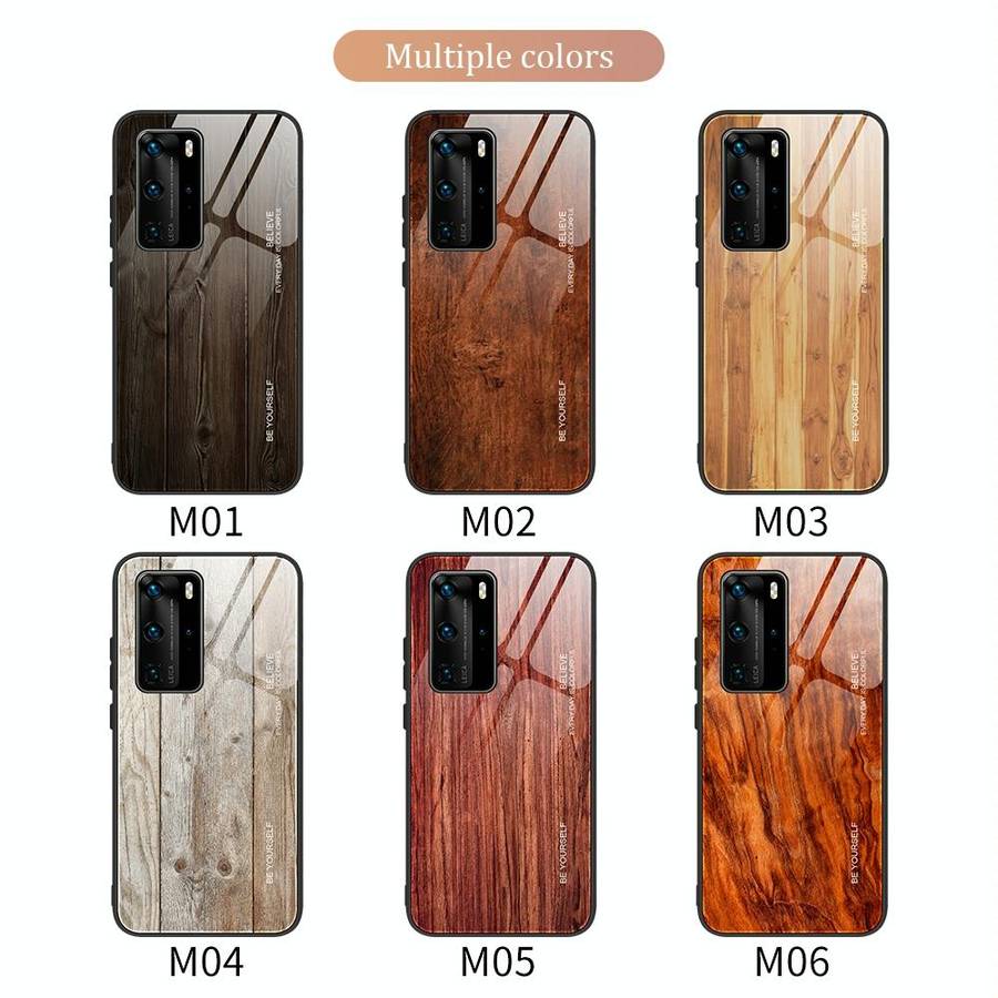 For Huawei P40 Pro Wood Grain Glass Protective Case(M01)