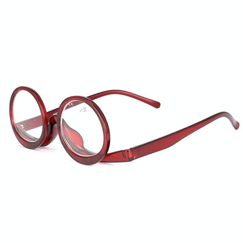 Makeup Magnifying Glass Presbyopic Glasses Flip Swivel Reading Glasses, Degree: +300(Wine Red)