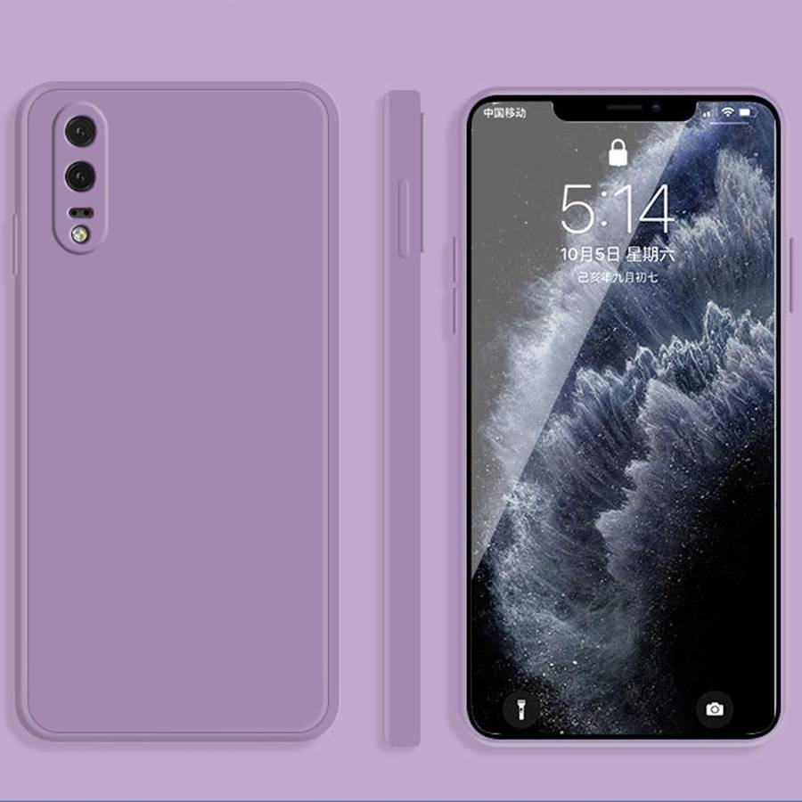 For Huawei P20 Solid Color Imitation Liquid Silicone Straight Edge Dropproof Full Coverage Protec...