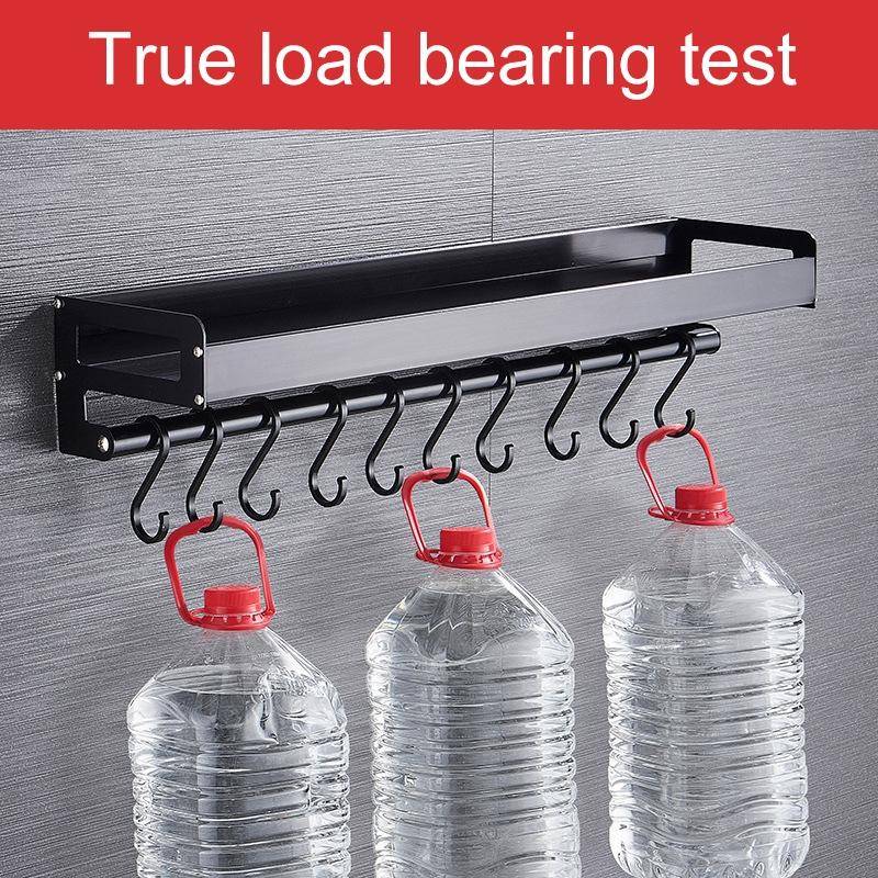 30cm 4 Hooks Kitchen Multi-function Wall Hanging Holder Seasoning Storage Rack(Black)