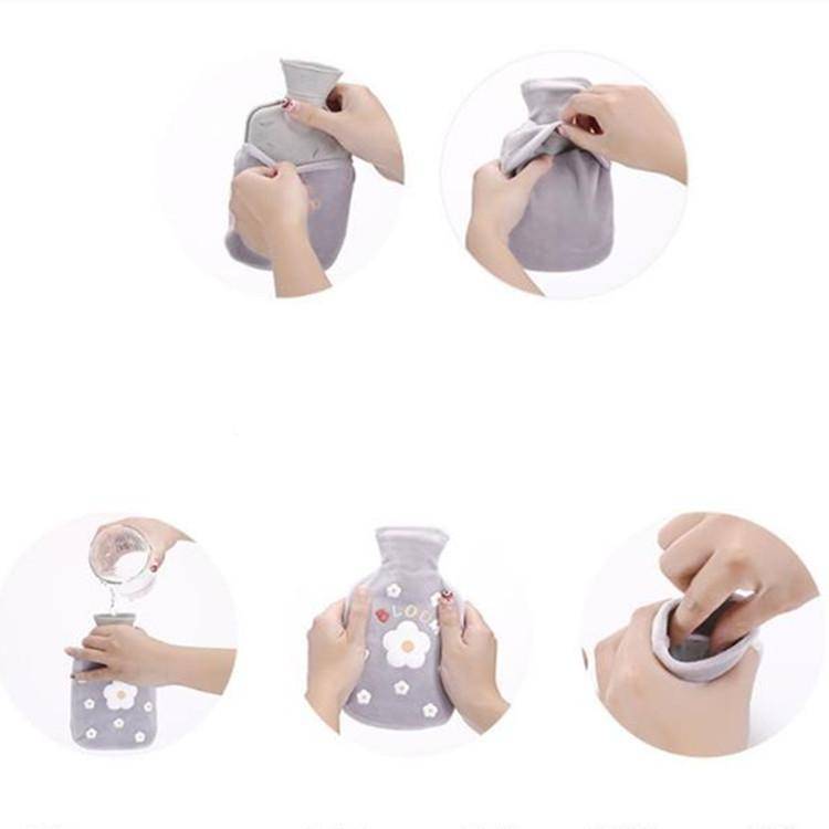 Cartoon Flowers Plush Hot Water Bottle Bag Injection Water Hand Warmer(Pink)