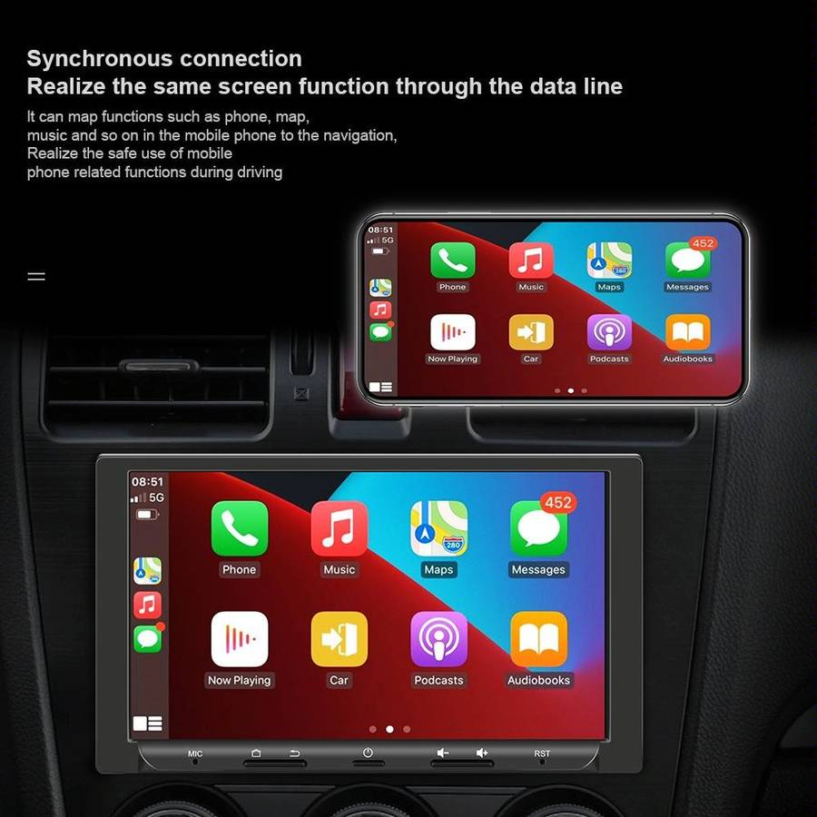7 inch Carplay GPS Navigation Reverse Integrated Machine, Style: Standard+8 Light Camera(2+32G)
