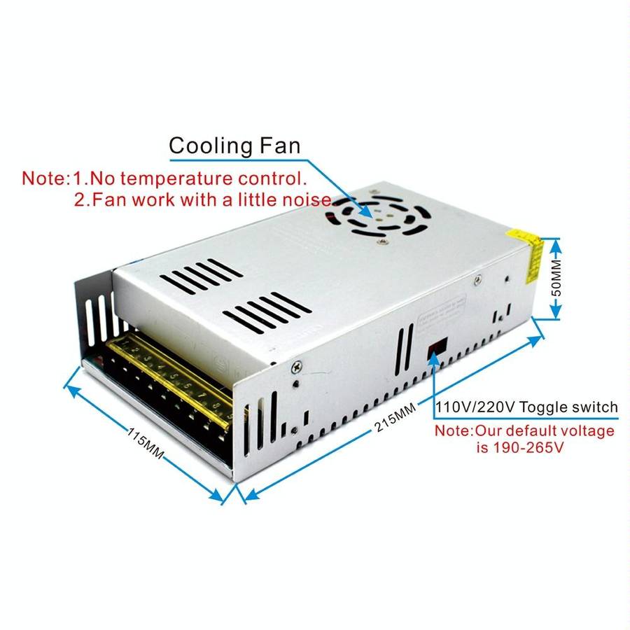 S-600-12 DC12V 50A 600W Light Bar Regulated Switching Power Supply LED Transformer, Size: 215 x 1...