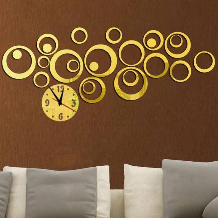 Wall Clock 3D Three-dimensional Acrylic Fashion Mirror Wall Stickers Clock DIY Circle Combination...