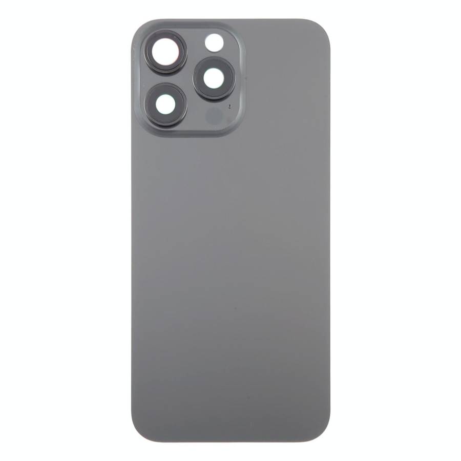 For iPhone 15 Pro Max Glass Battery Back Cover with Camera Lens Cover(Black)