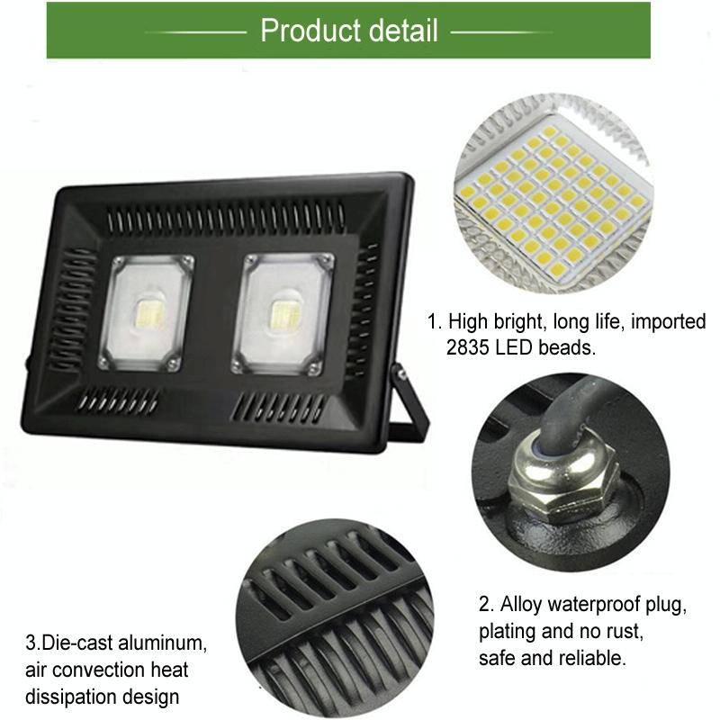 100W Waterproof LED Floodlight Lamp, 2 x 48 LED SMD 2835, Luminous Flux: > 8000LM, PF > 0.9, RA >...