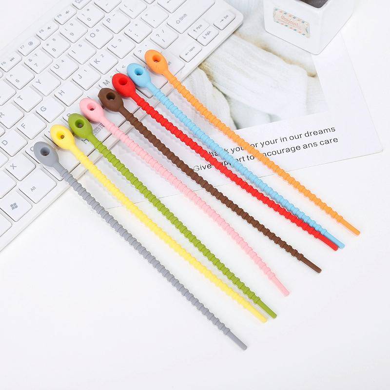 20 PCS Silicone Data Cable Storage Strap Cable Organizer(Grey)