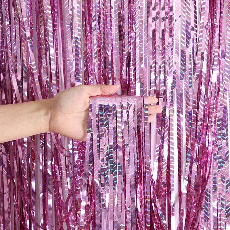 2 PCS Laser Rain Curtain Birthday Party Background Wall Decoration, Color: 2.5M Pink